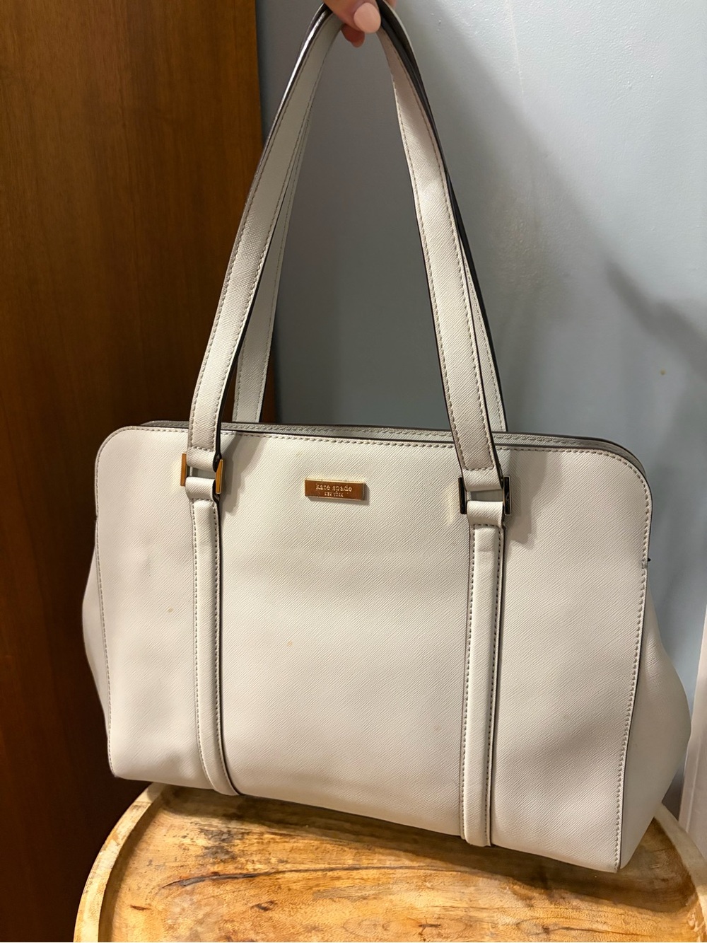 Kate Spade Light Gray Saffiano Leather Work Tote & Dust Bag
